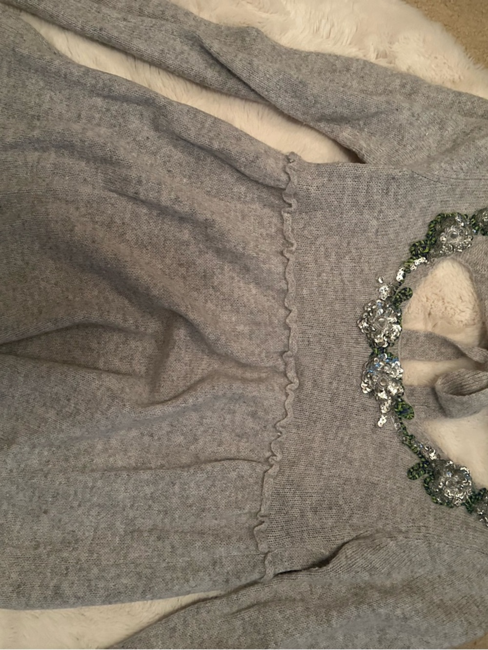 Free People Gray Embellished Knit Sweater